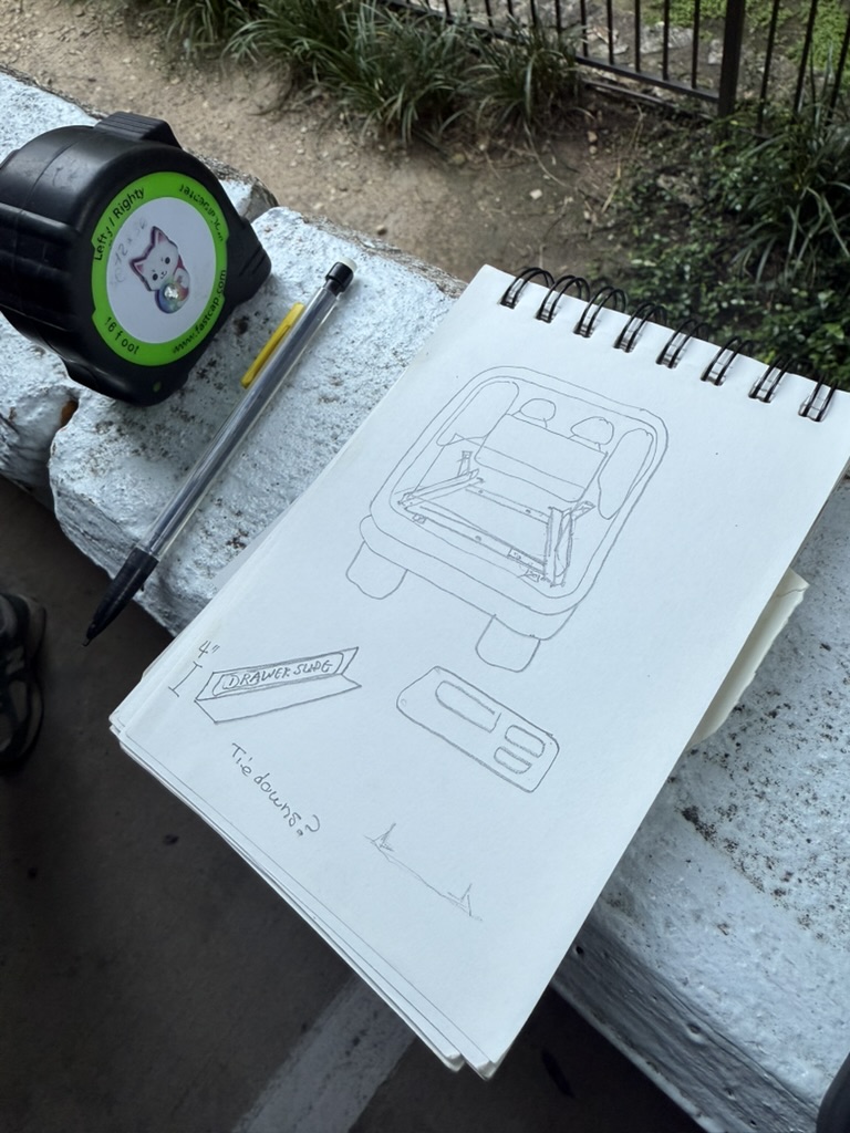 Hand-drawn sketches for the van build