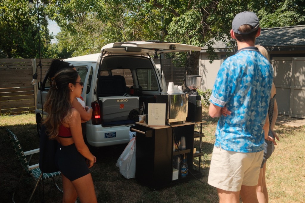 Guests at a backyard pop-up