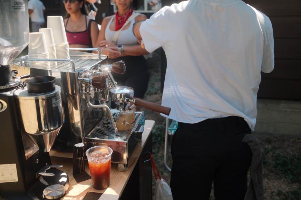 Pulling espresso at a pop-up